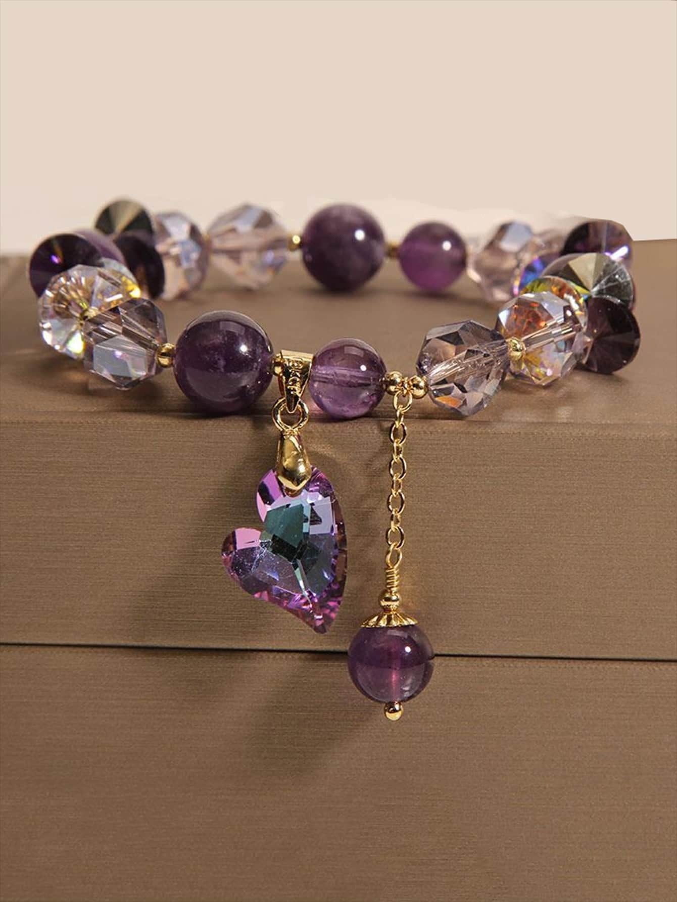 Pulsera de piedras amatista y zirconia corazón