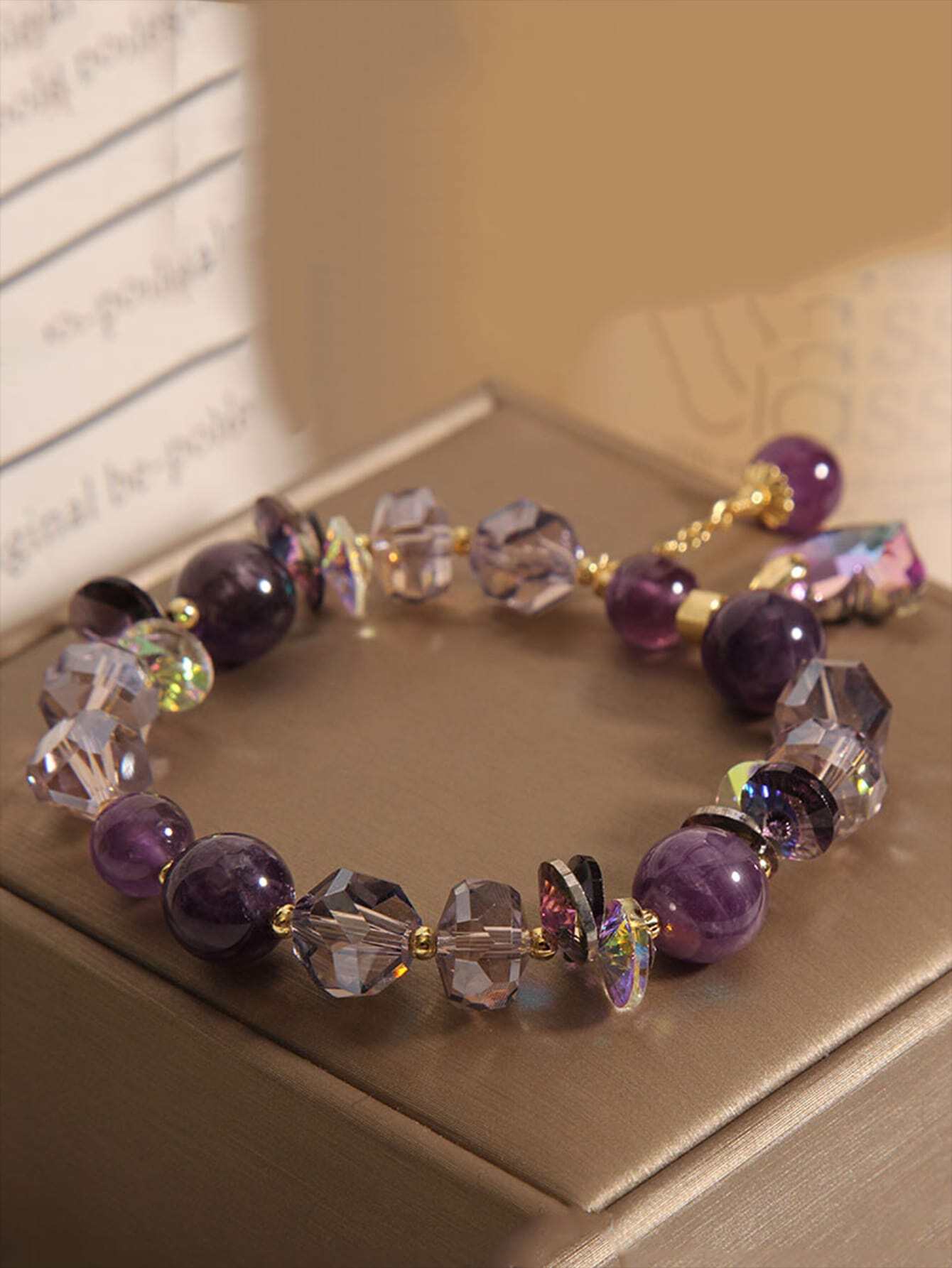 Pulsera de piedras amatista y zirconia corazón