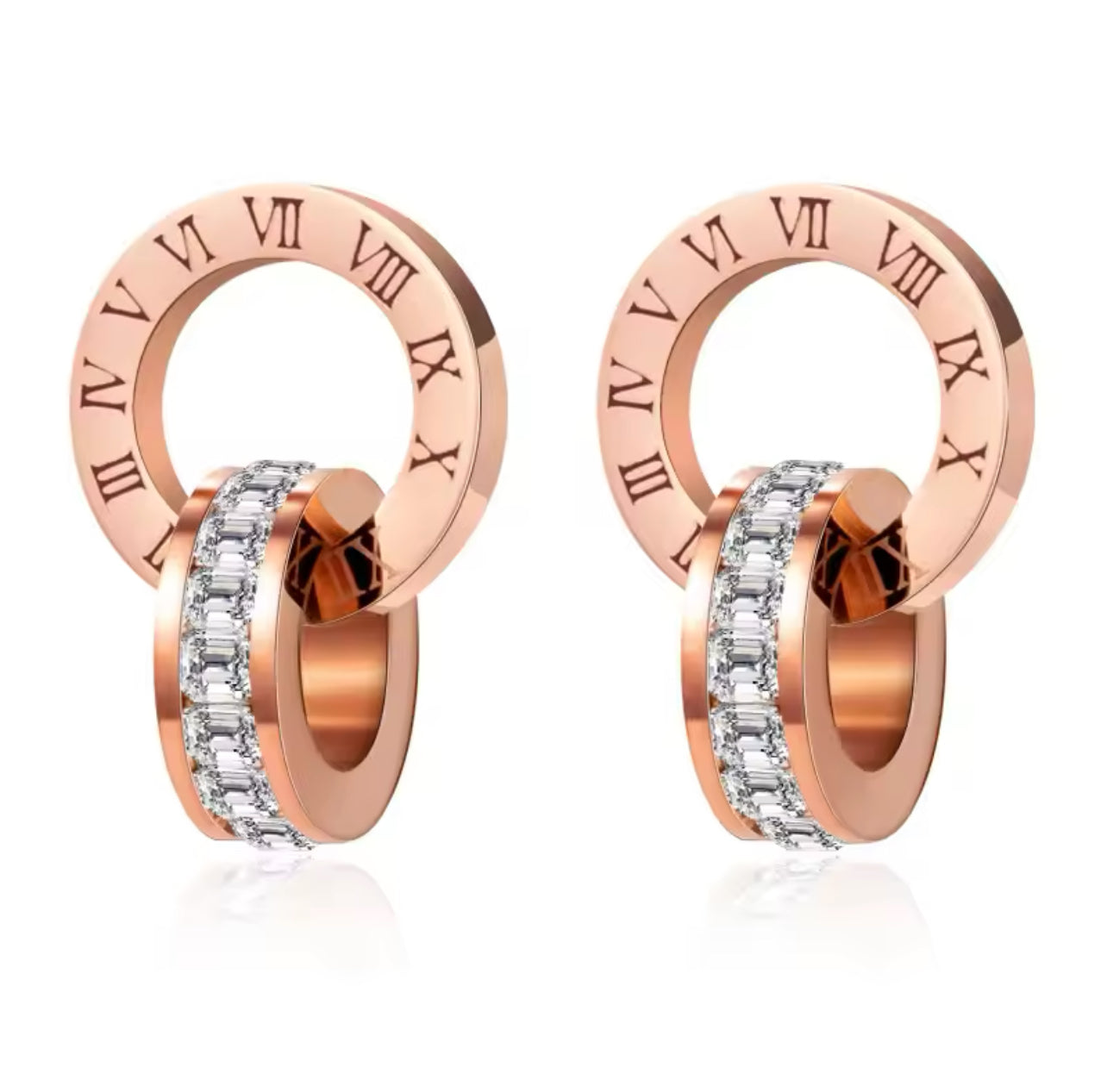 Set collar y aretes Romano con baño de oro rosa 18k