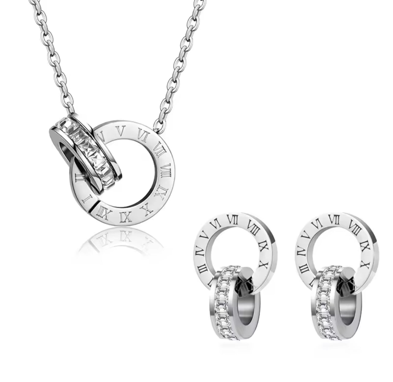 Set collar y aretes Romanos Plateado