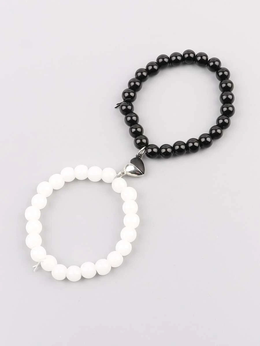 Pulsera 2 piezas para parejas magnético con accesorio de corazón