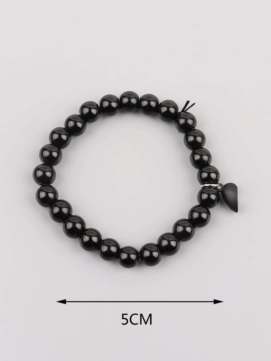 Pulsera 2 piezas para parejas magnético con accesorio de corazón