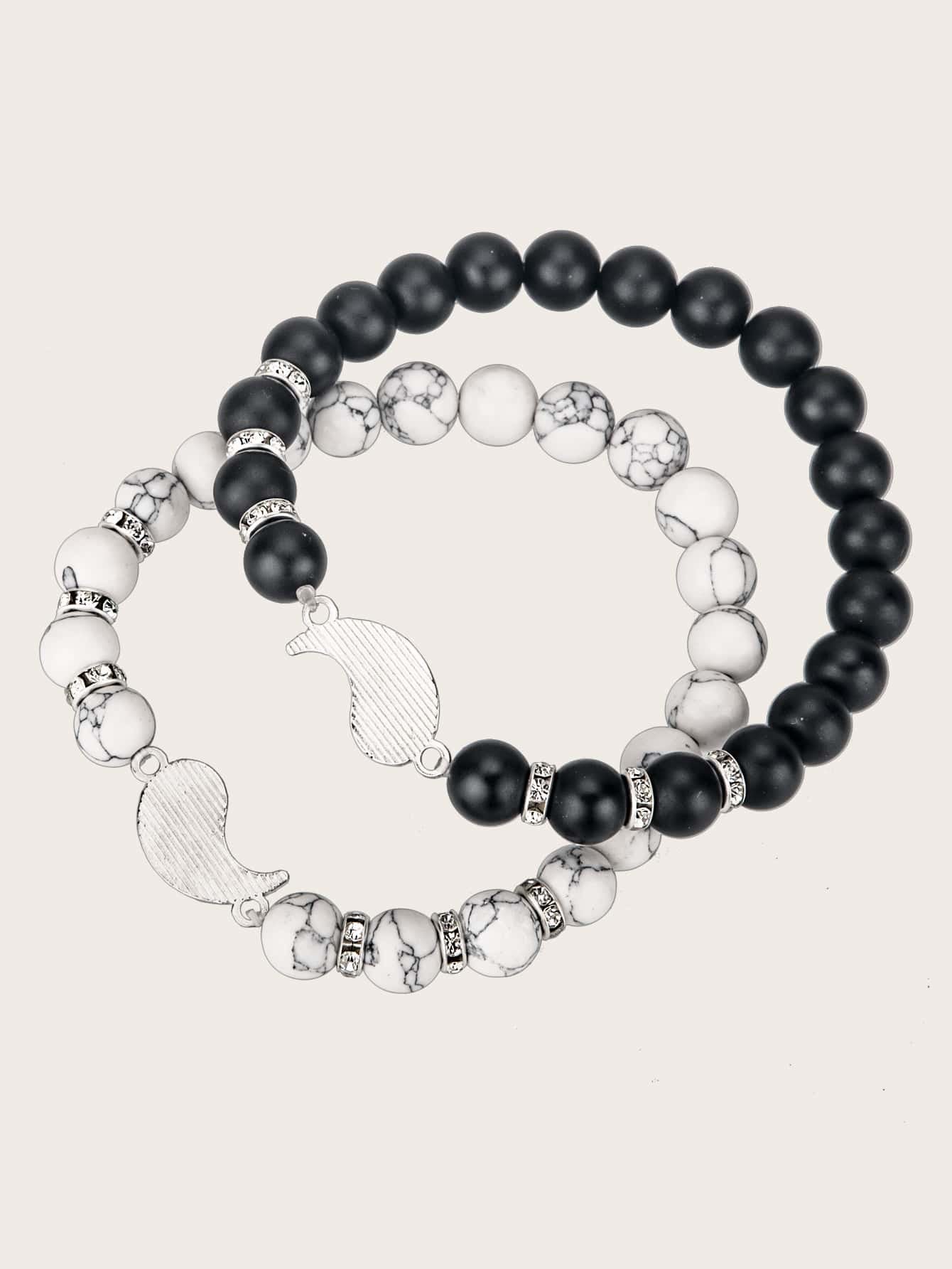 Pulsera con cuenta con diseño de Yin Yang 2 piezas