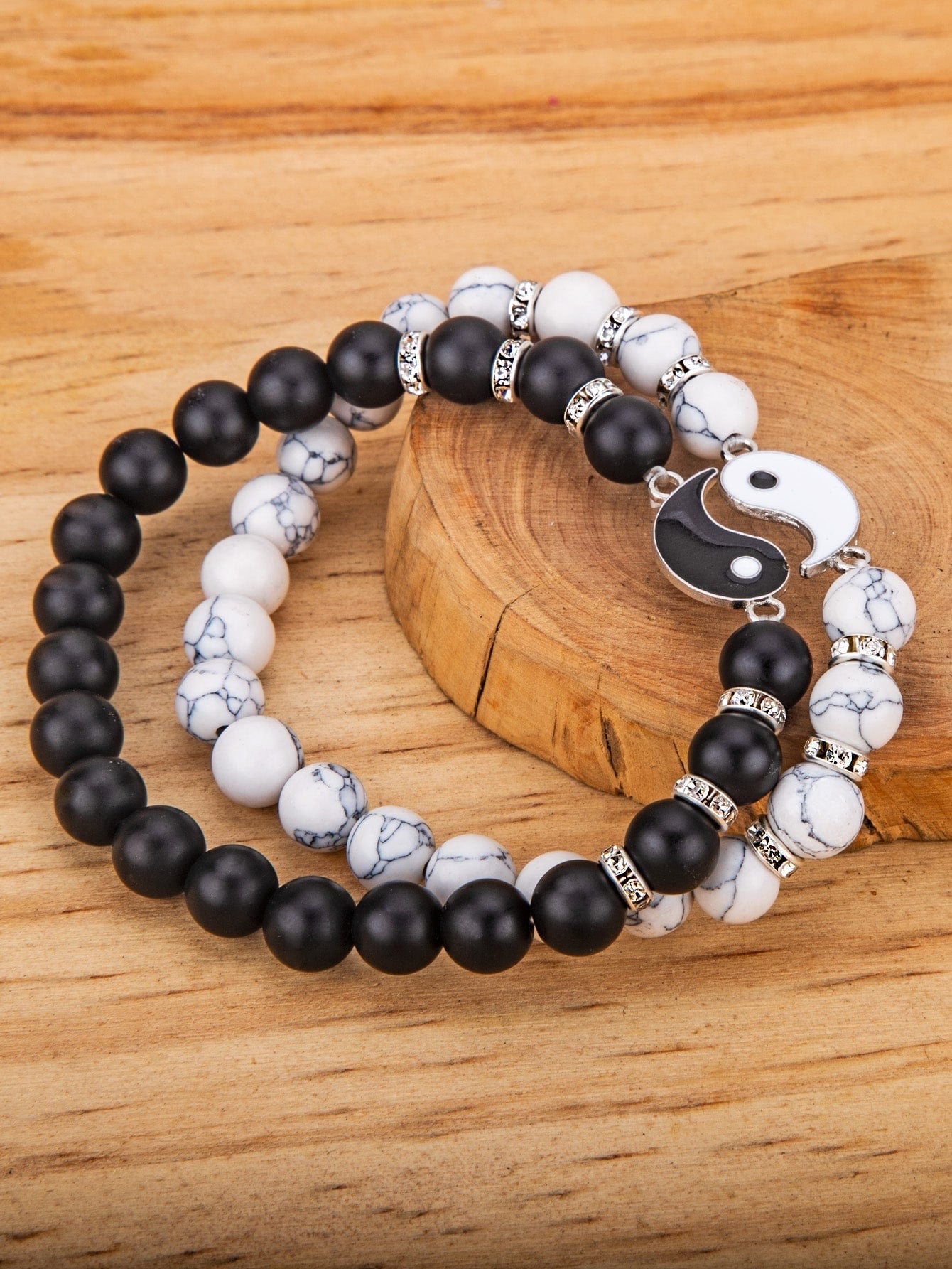 Pulsera con cuenta con diseño de Yin Yang 2 piezas