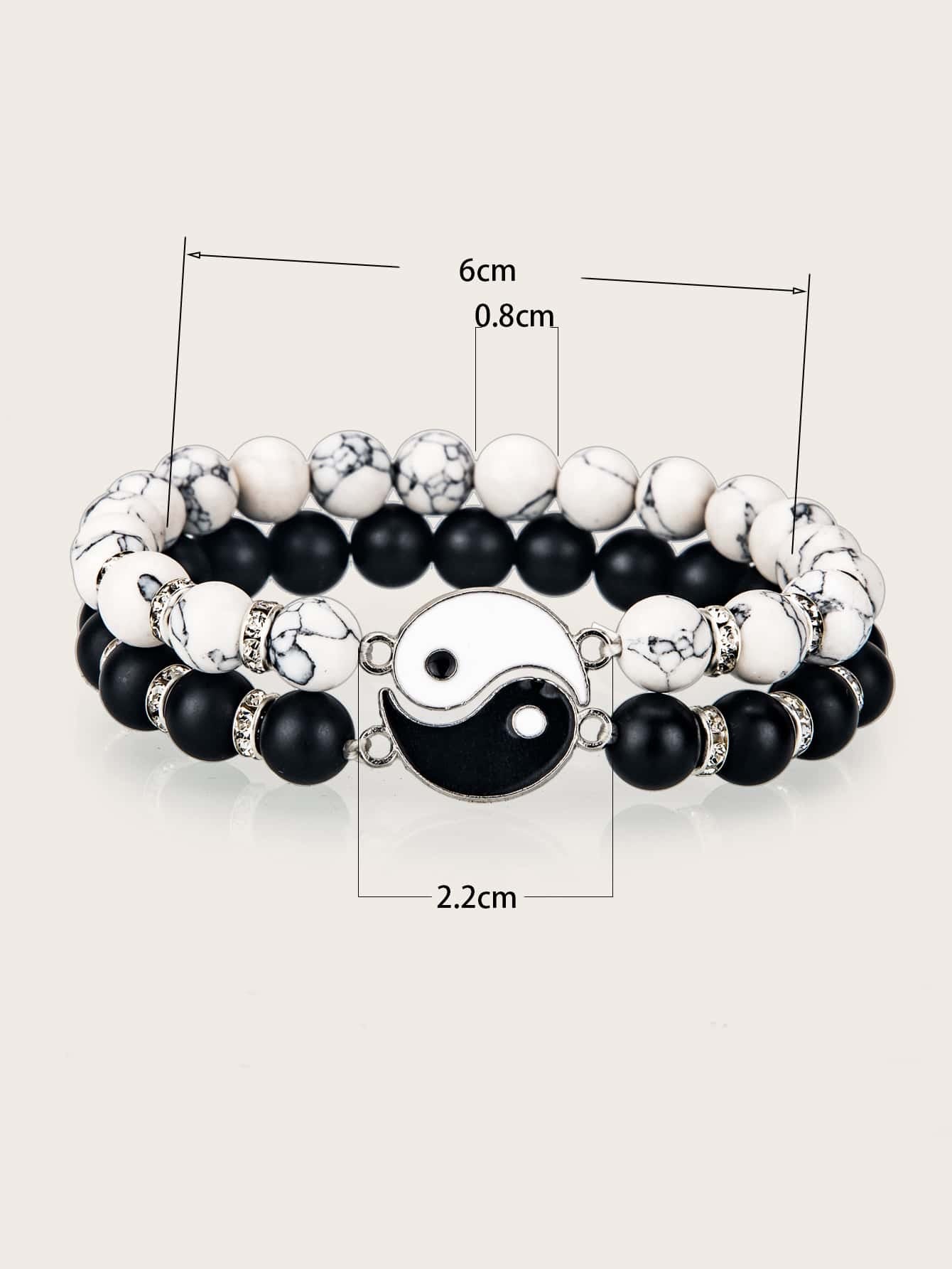 Pulsera con cuenta con diseño de Yin Yang 2 piezas