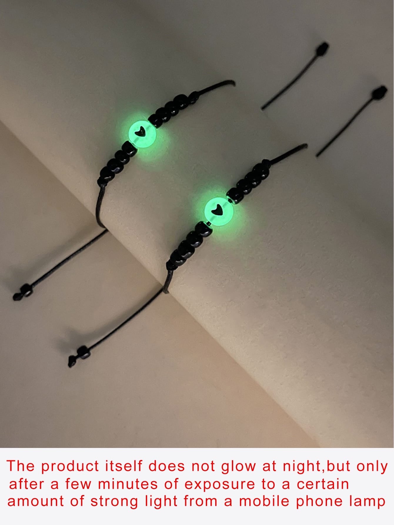 pulsera para parejas brillante en oscuro con diseño de corazón 2 piezas