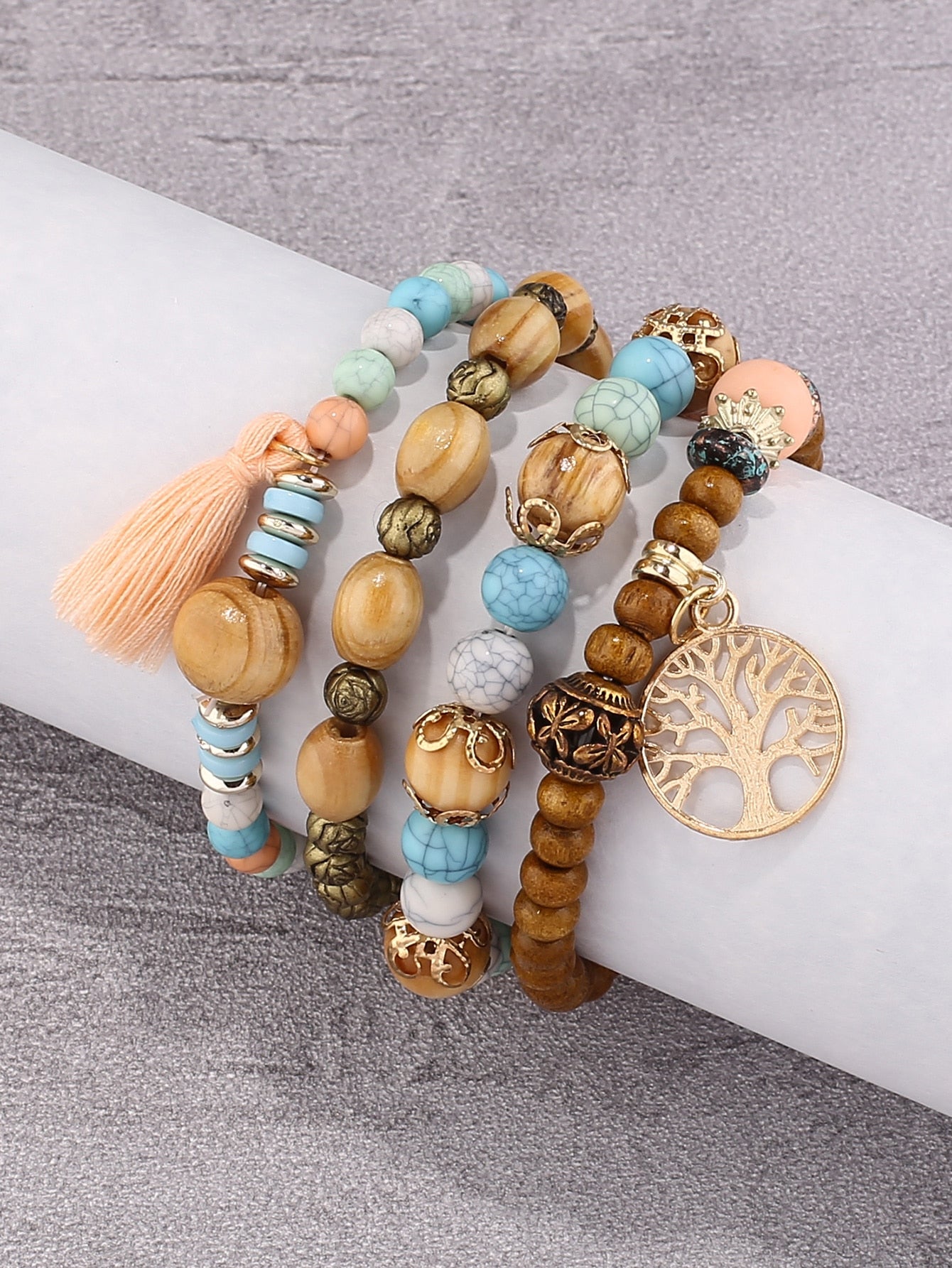 Set de Pulseras con cuentas y árbol de la vida