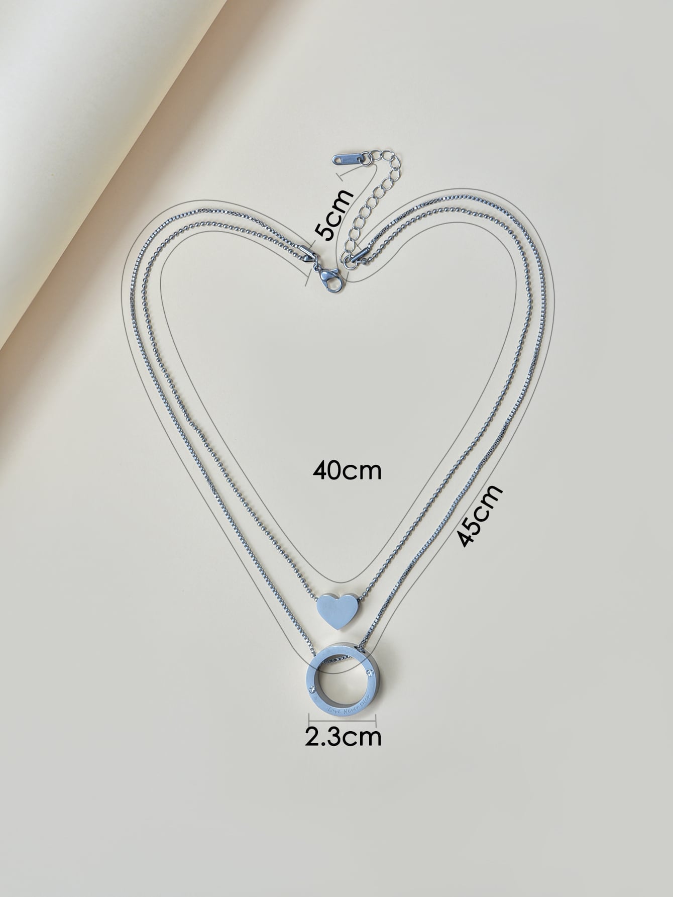 Collar de Corazón y aro en Acero Inoxidable Plateado
