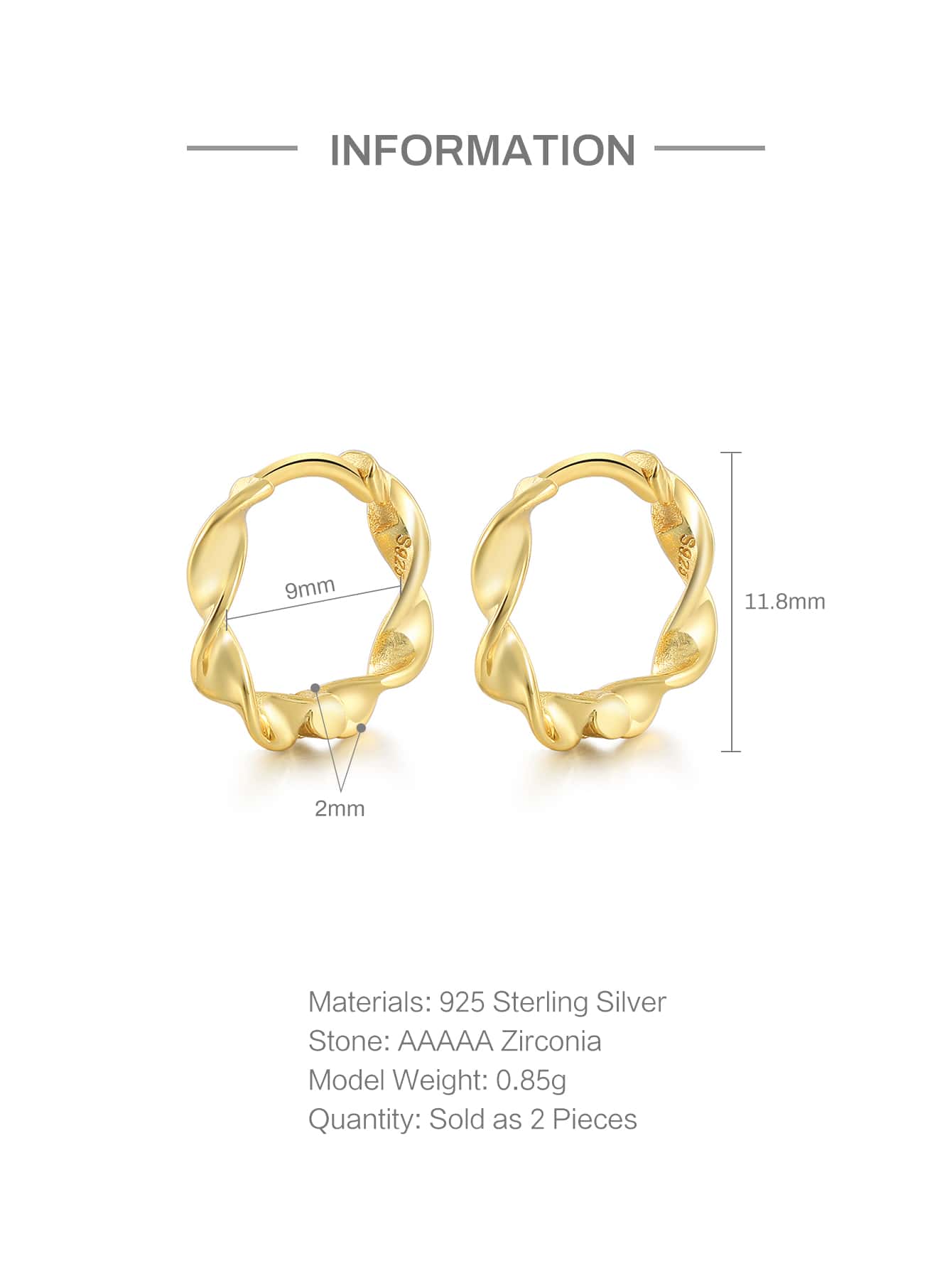 Pendientes de Plata con baño de oro de 14kl diseño de aro distorsionado