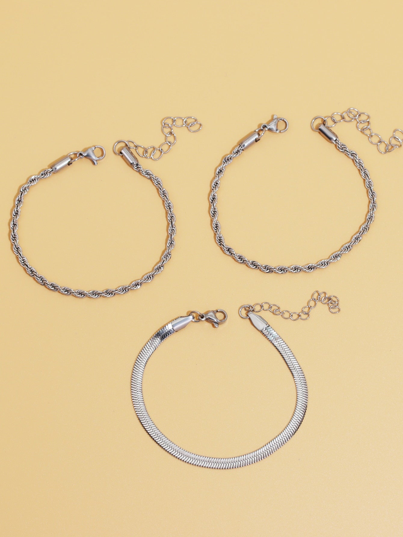 Set de pulseras 3 piezas Minimalistas en Acero Inoxidable, Trío de pulseras