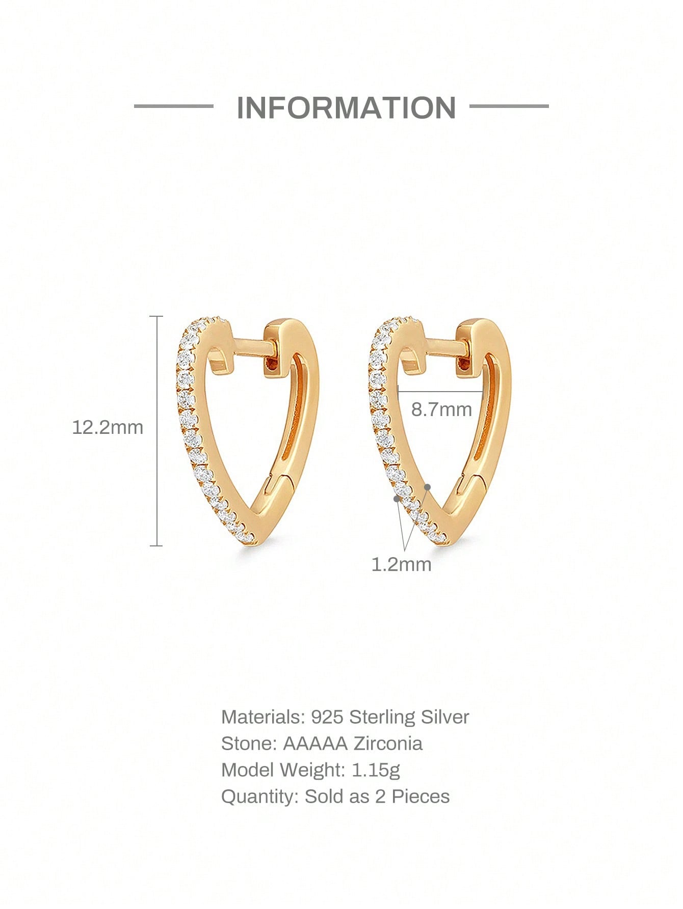 Pendientes con diseño de corazón en Plata 925 y baño de Oro de 14kl
