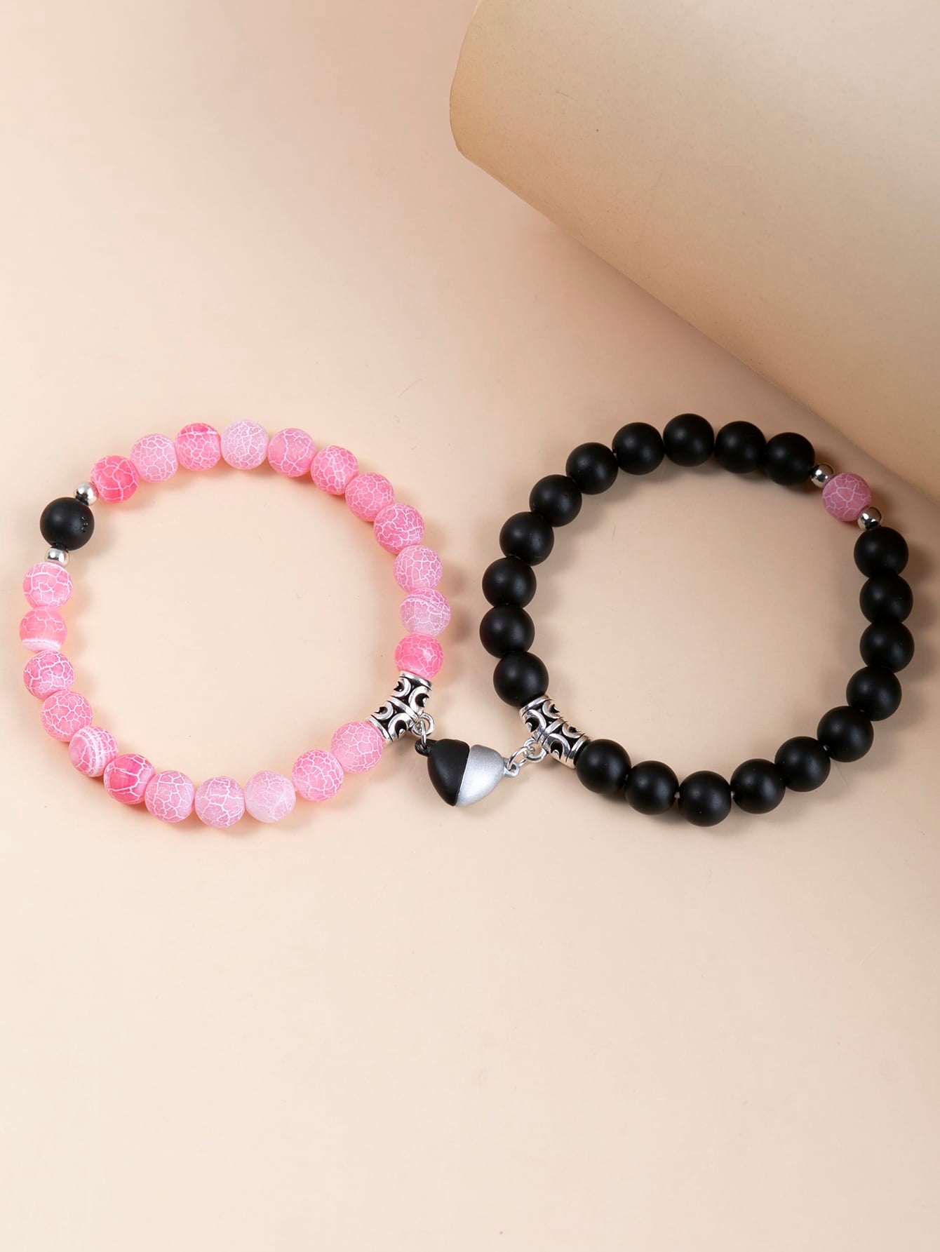 Pulsera con cuenta para parejas magnético con adorno de corazón 2 piezas