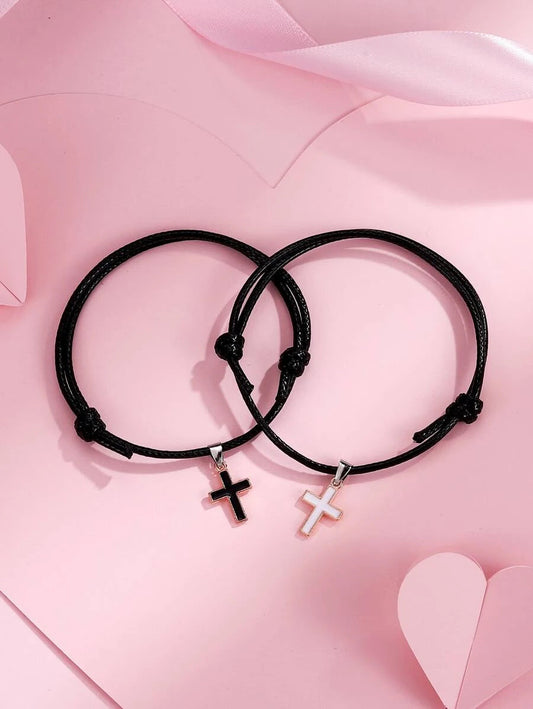 Pulsera para parejas con accesorio cruzado