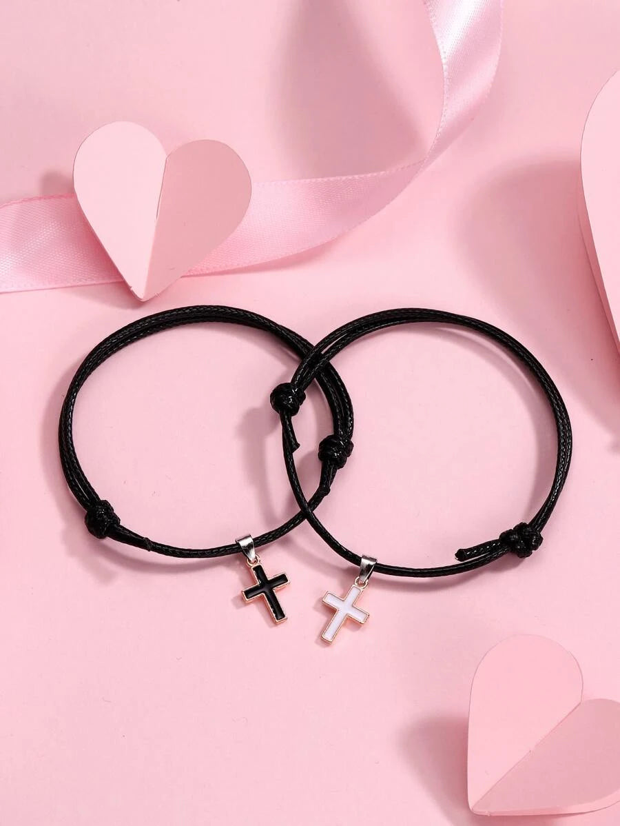 Pulsera para parejas con accesorio cruzado