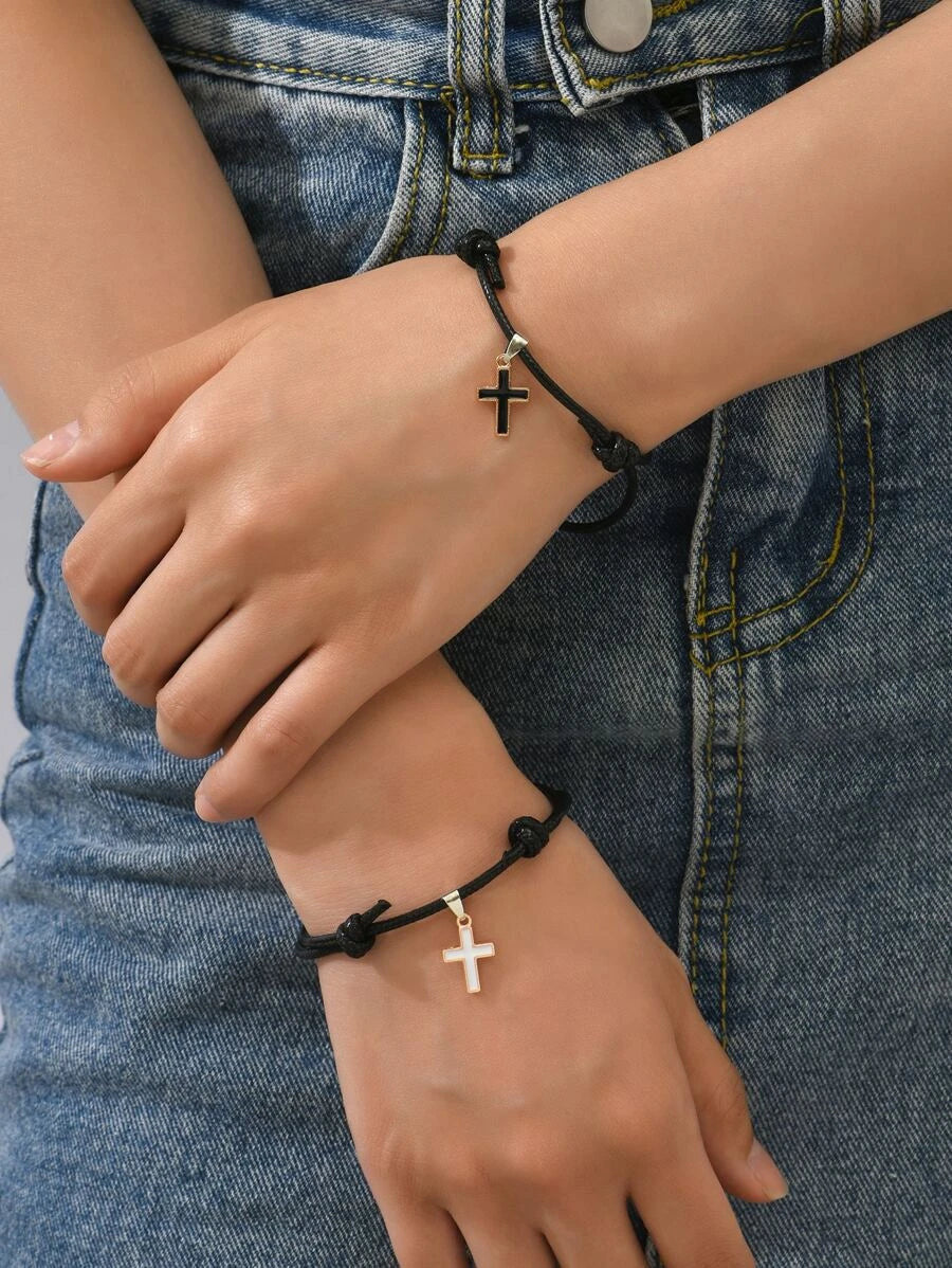 Pulsera para parejas 2 piezas con accesorio cruzado