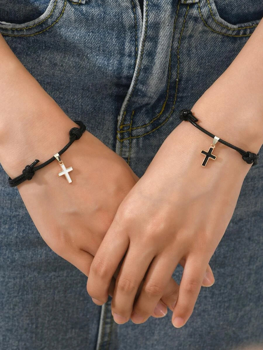 Pulsera para parejas 2 piezas con accesorio cruzado