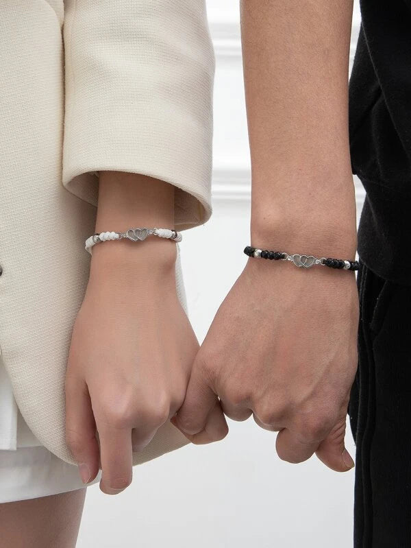 Pulsera para parejas brillante en oscuro con adorno de corazón 2 piezas