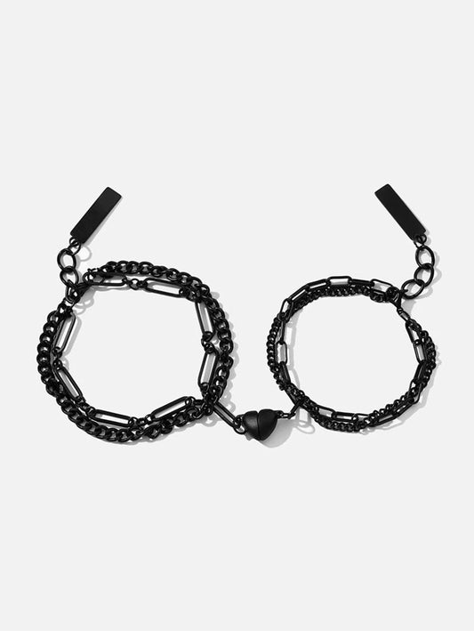 Pulsera para parejas magnético con accesorio de corazón 2 piezas negro