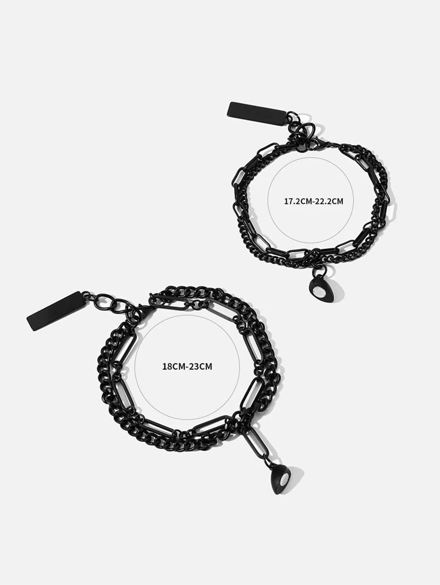 Pulsera para parejas magnético con accesorio de corazón 2 piezas negro