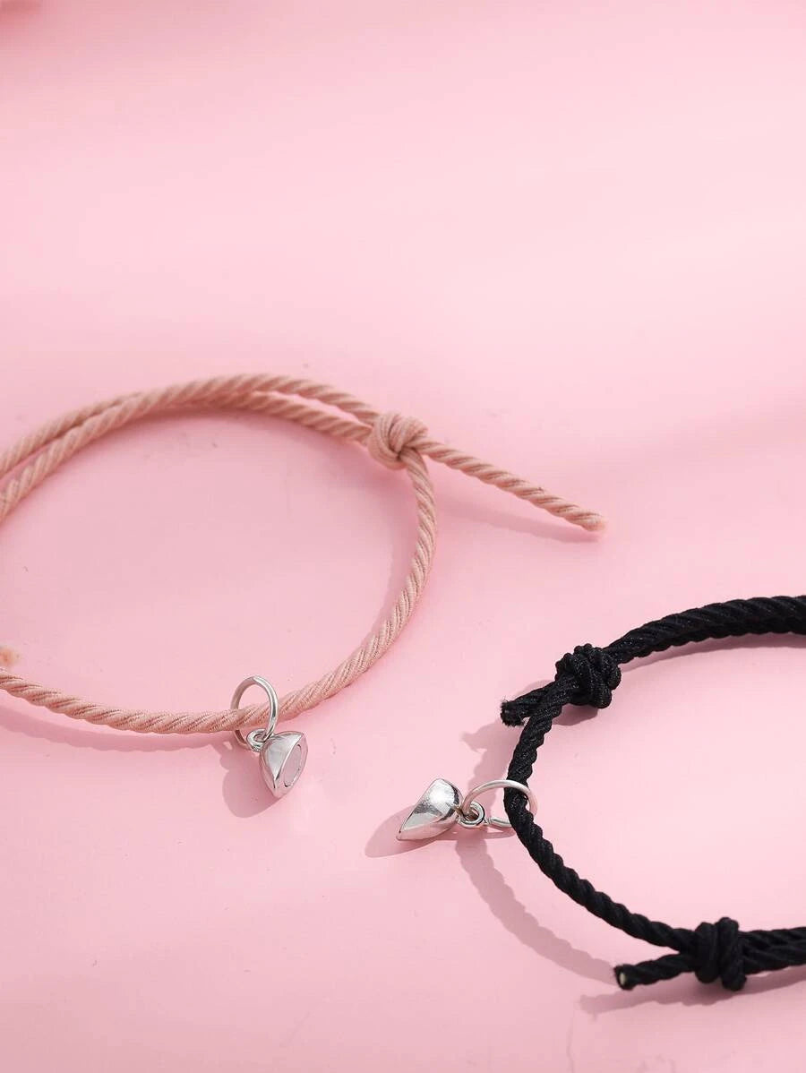 Pulsera para parejas magnético con accesorio de corazón rosado y negro 2 piezas