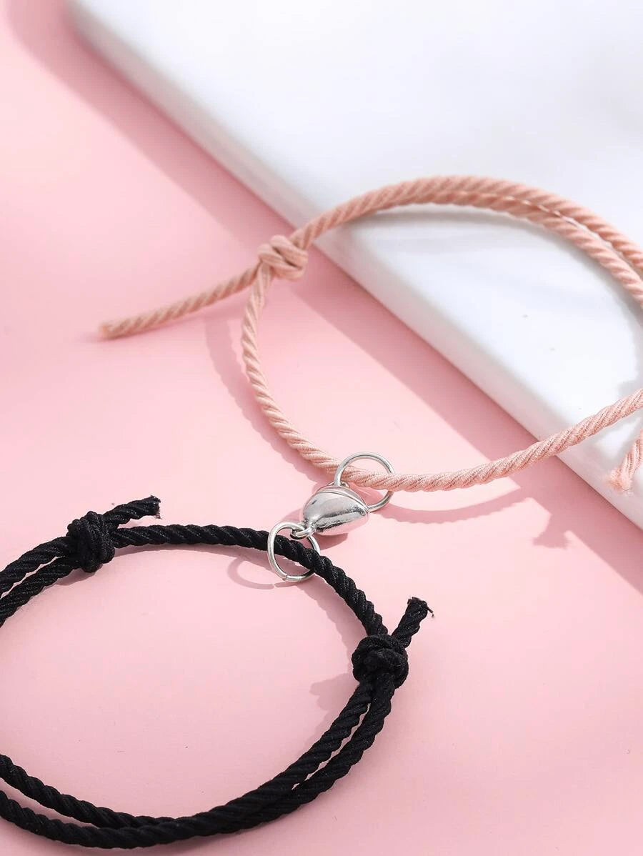 Pulsera para parejas magnético con accesorio de corazón rosado y negro 2 piezas