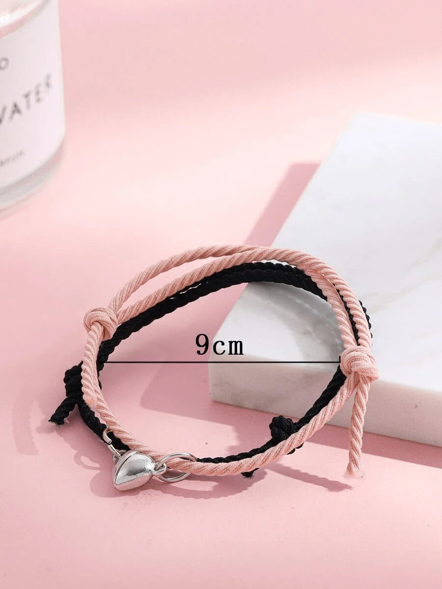 Pulsera para parejas magnético con accesorio de corazón rosado y negro 2 piezas