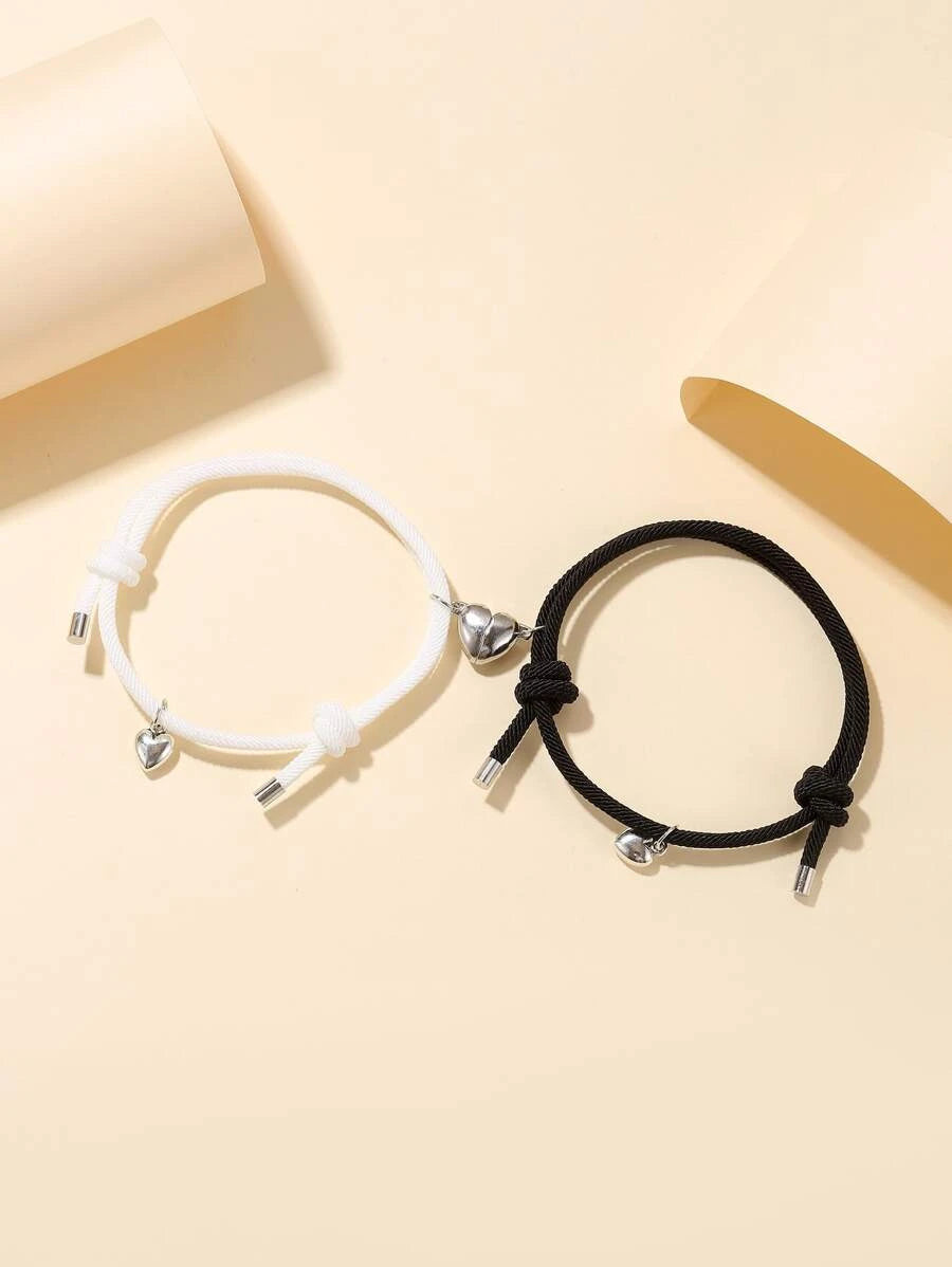 Pulsera 2 piezas para parejas magnético con accesorio de corazón