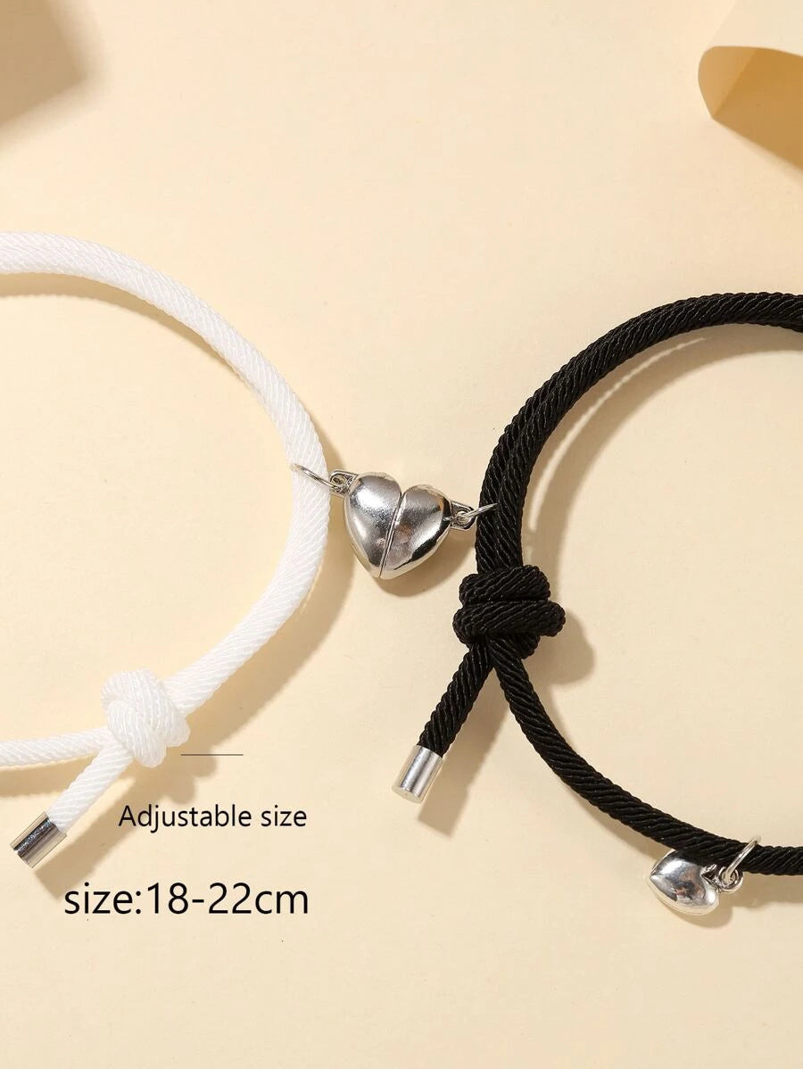 Pulsera 2 piezas para parejas magnético con accesorio de corazón