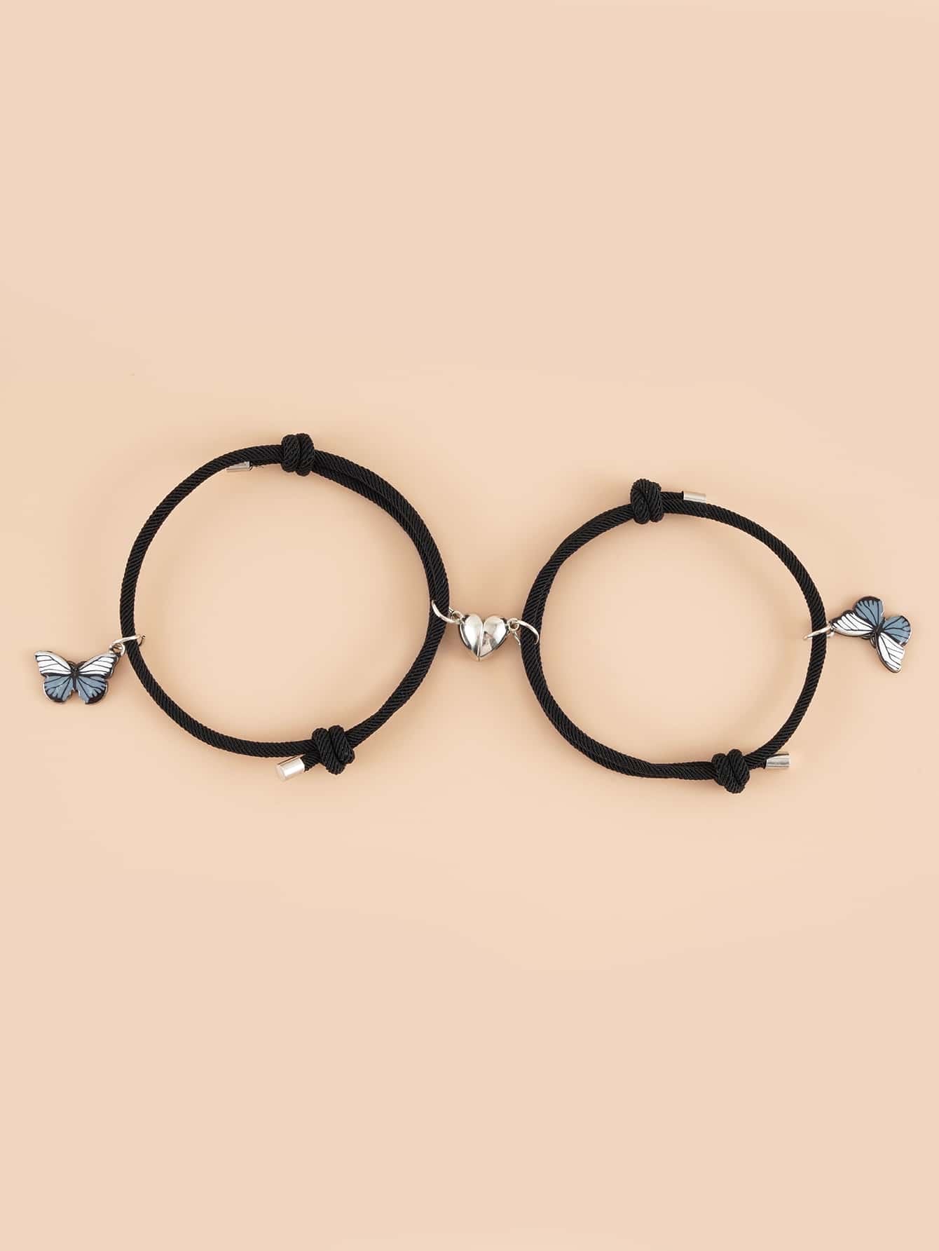 Pulsera para parejas con diseño de mariposa 2 piezas