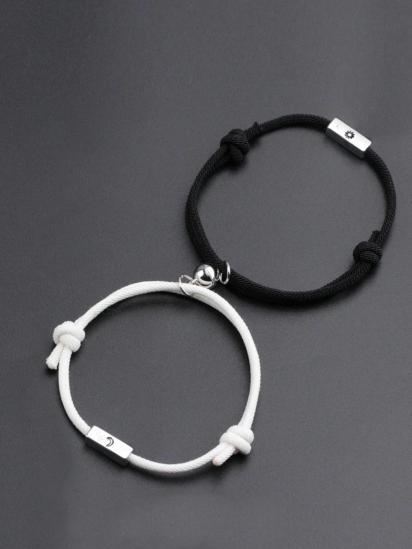 Pulsera para parejas con detalle de luna y sol en color negra y blanca 2 piezas