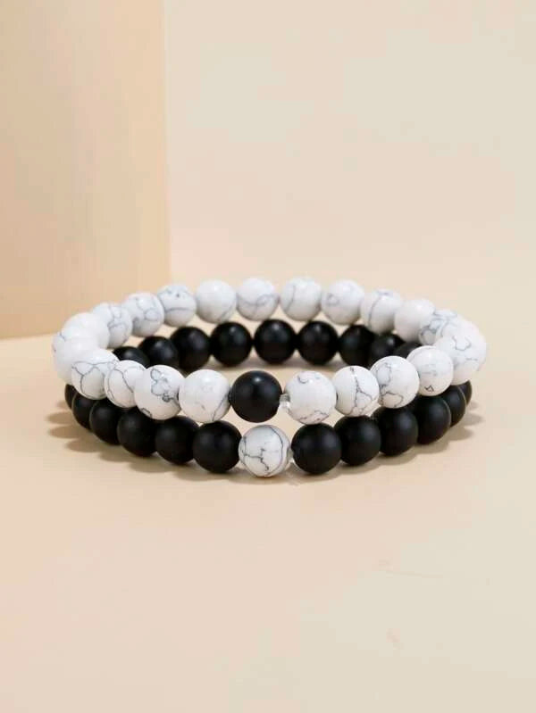 Pulsera de pareja set 2 piezas Blanco y Negro