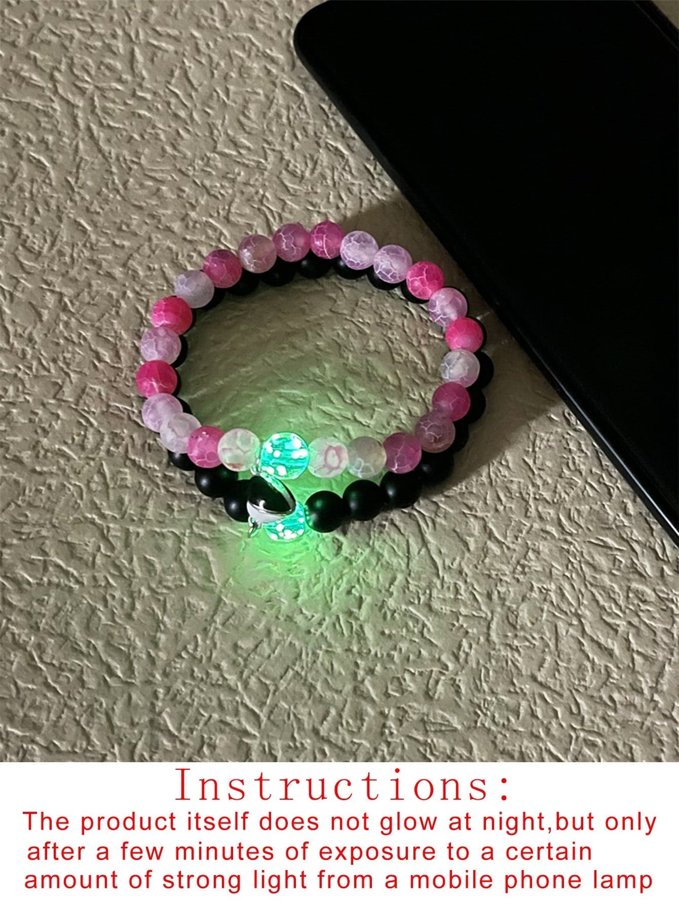 Pulsera para parejas con cuenta pareja brillante en oscuro con accesorio de corazón 2 piezas