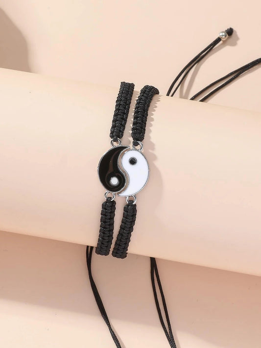 Pulsera para parejas negra Yin Yang