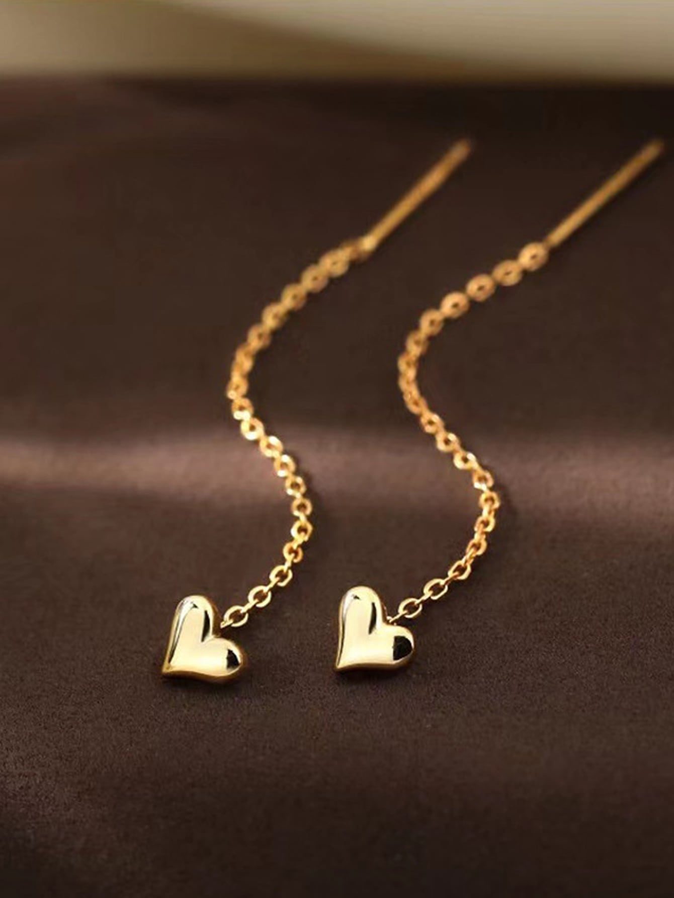 Pendientes largos de Corazón con baño de Oro de 14 kl