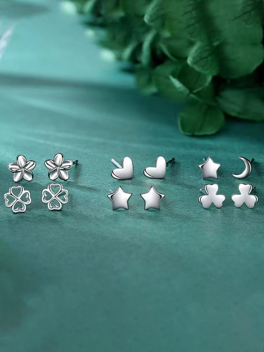 6 pares de Pendientes de tachuela en Plata 925